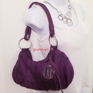 Faux Suede Baguette Purse with Fringe Accent